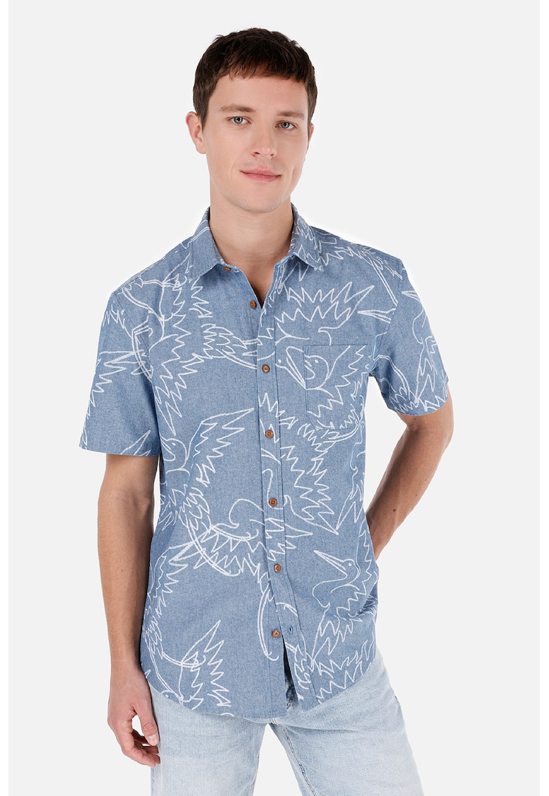 Camasa din bumbac cu maneci scurte si imprimeu