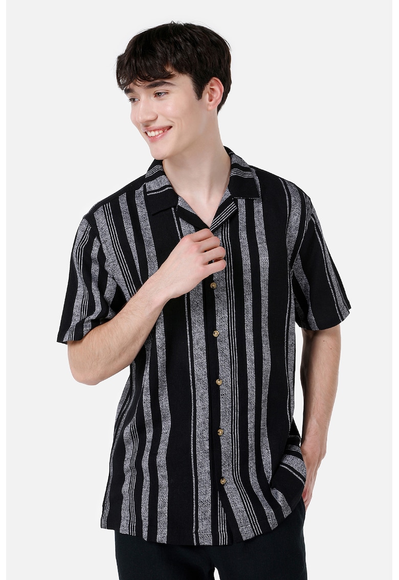 Camasa din amestec de in cu model in dungi
