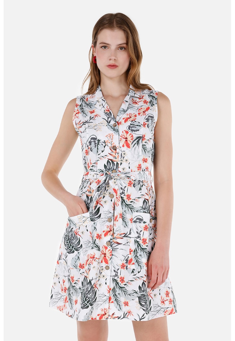 Rochie cu imprimeu floral si cordon in talie