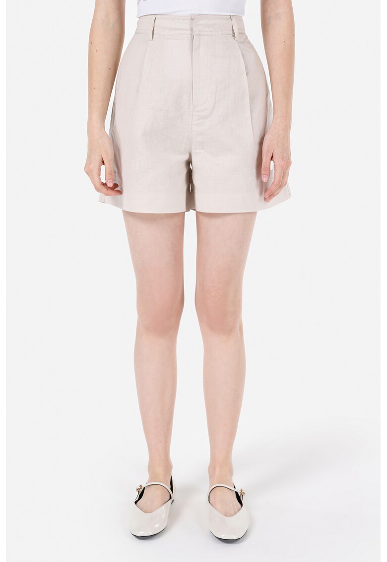 Pantaloni scurti din amestec de in si bumbac - Alb murdar