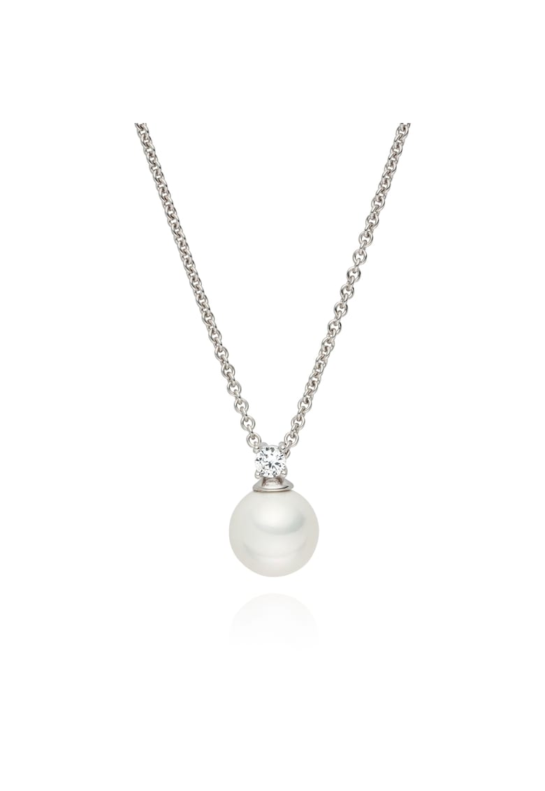 Colier placat cu rodiu si cu perla si zirconia