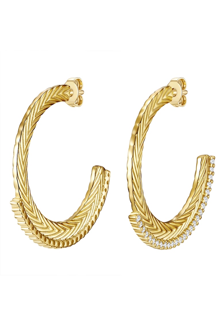 Cercei rotunzi placati cu aur de 14K - cu zirconia - Auriu/Galben