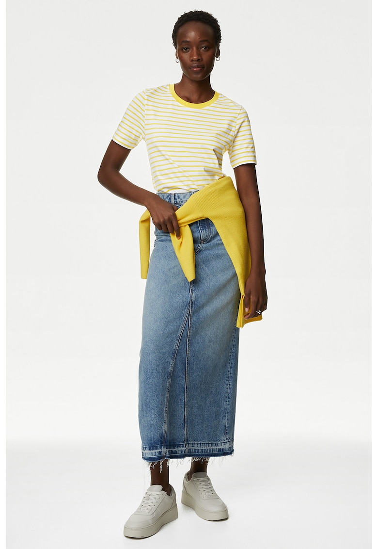 Marks Spencer Tricou regular fit din bumbac - Alb/Galben pal
