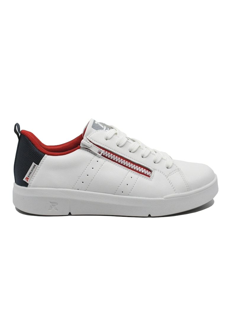 Pantofi sport dama din piele naturala - albi cu detalii rosii contrast RIK41906-80 - Alb
