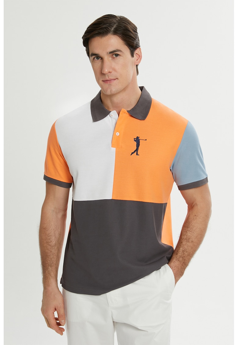 Tricou polo colorblock de bumbac