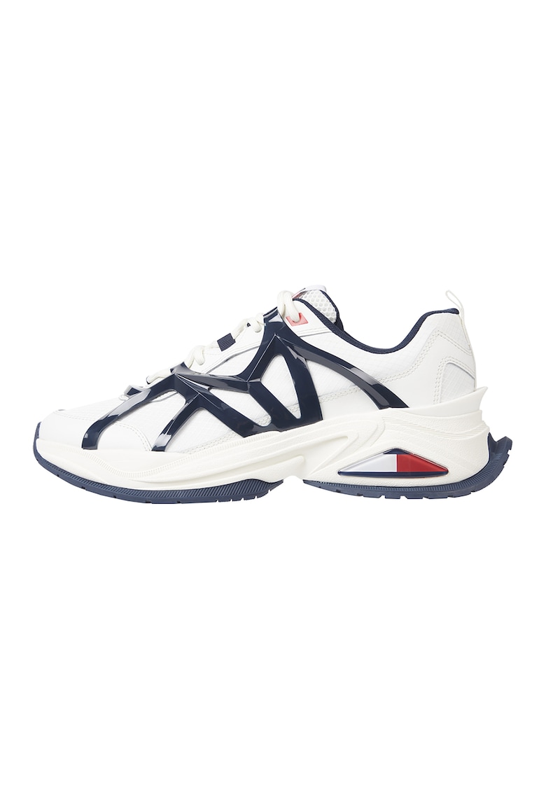 Pantofi sport cu insertii de material textil - Alb/Negru