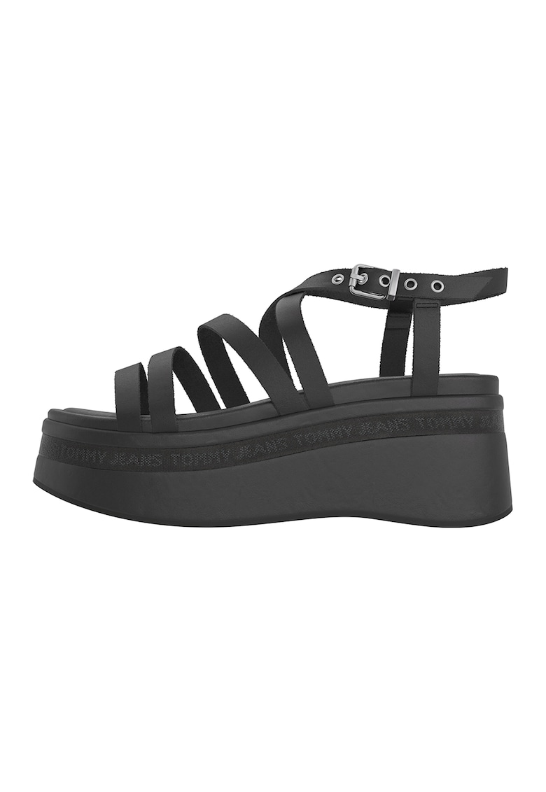 Sandale wedge de piele ecologica