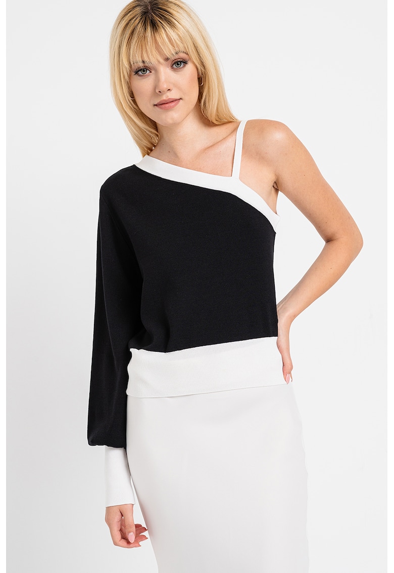 Pulover tricotat fin cu decolteu pe un umar Pulover tricotat fin cu decolteu pe un umar