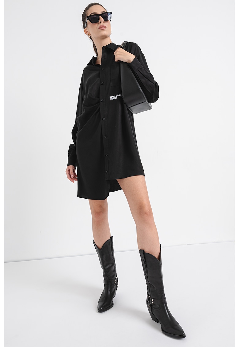 Rochie-camasa din lyocell cu detaliu logo