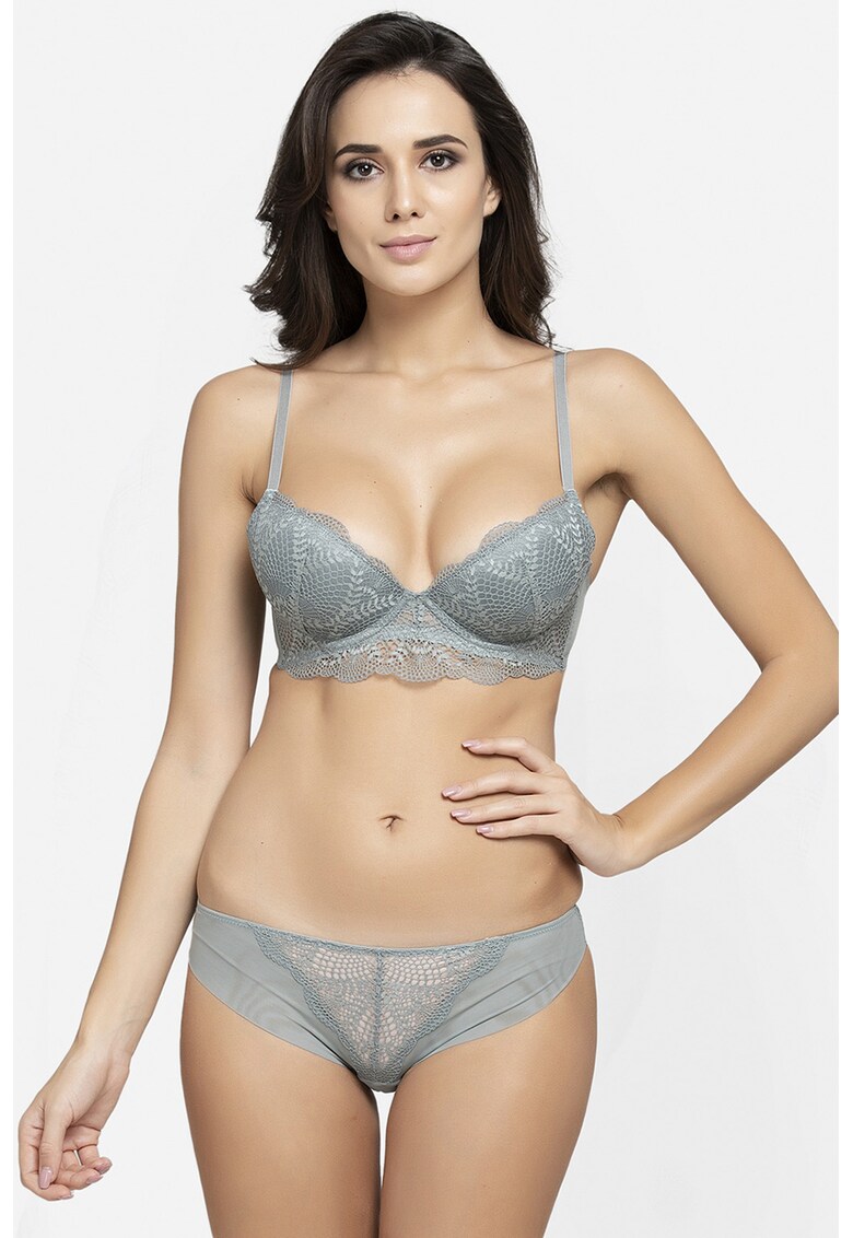 Sutien cu burete si strat exterior de dantela - Gri cenusiu