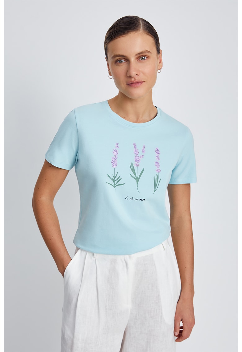 Tricou cu decolteu la baza gatului si imprimeu floral