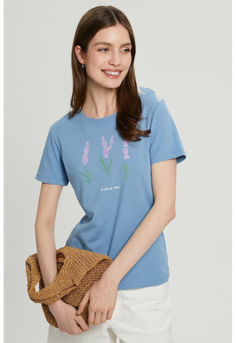 Tricou cu decolteu la baza gatului si imprimeu floral