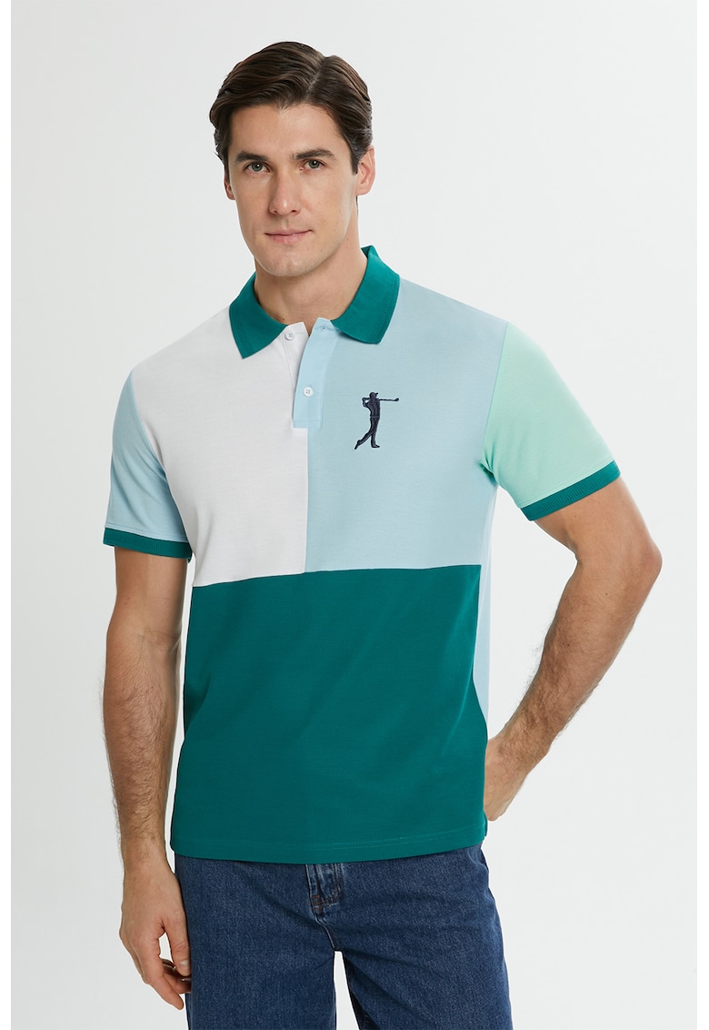 Tricou polo colorblock de bumbac