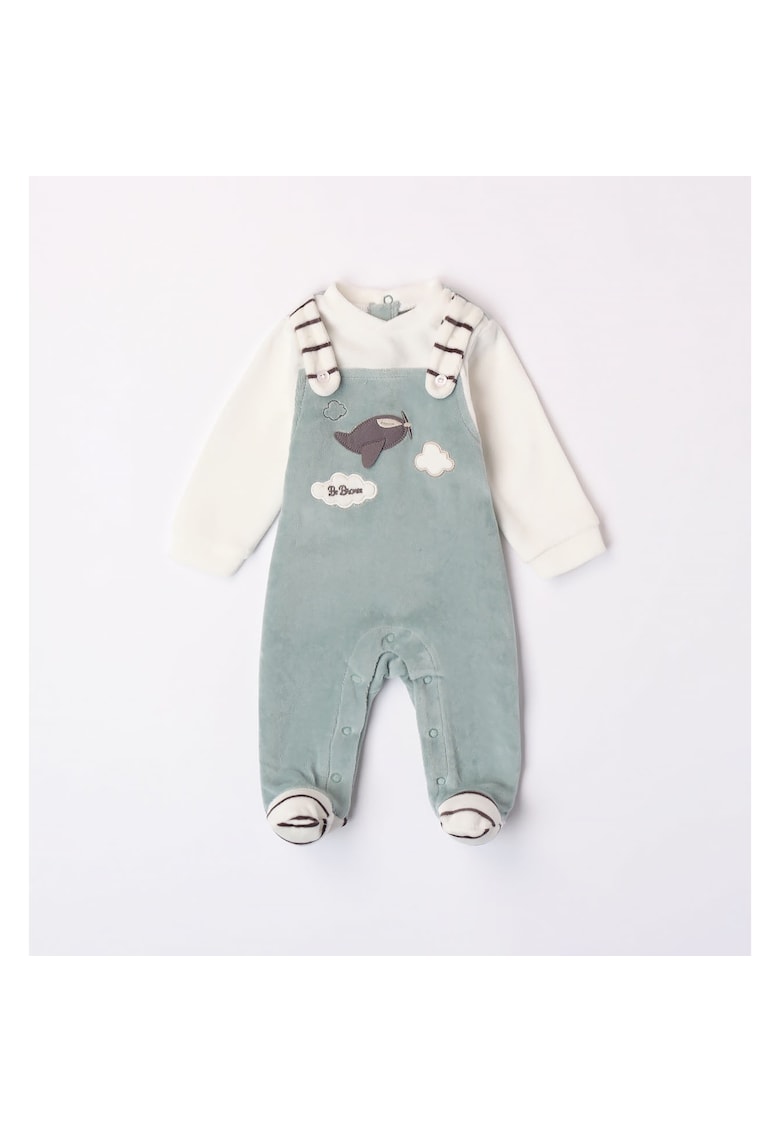 Salopeta plusata cu imprimeu pentru bebe baiat - 4.7174 - Verde/Alb - Alb/Verde/Negru/Gri