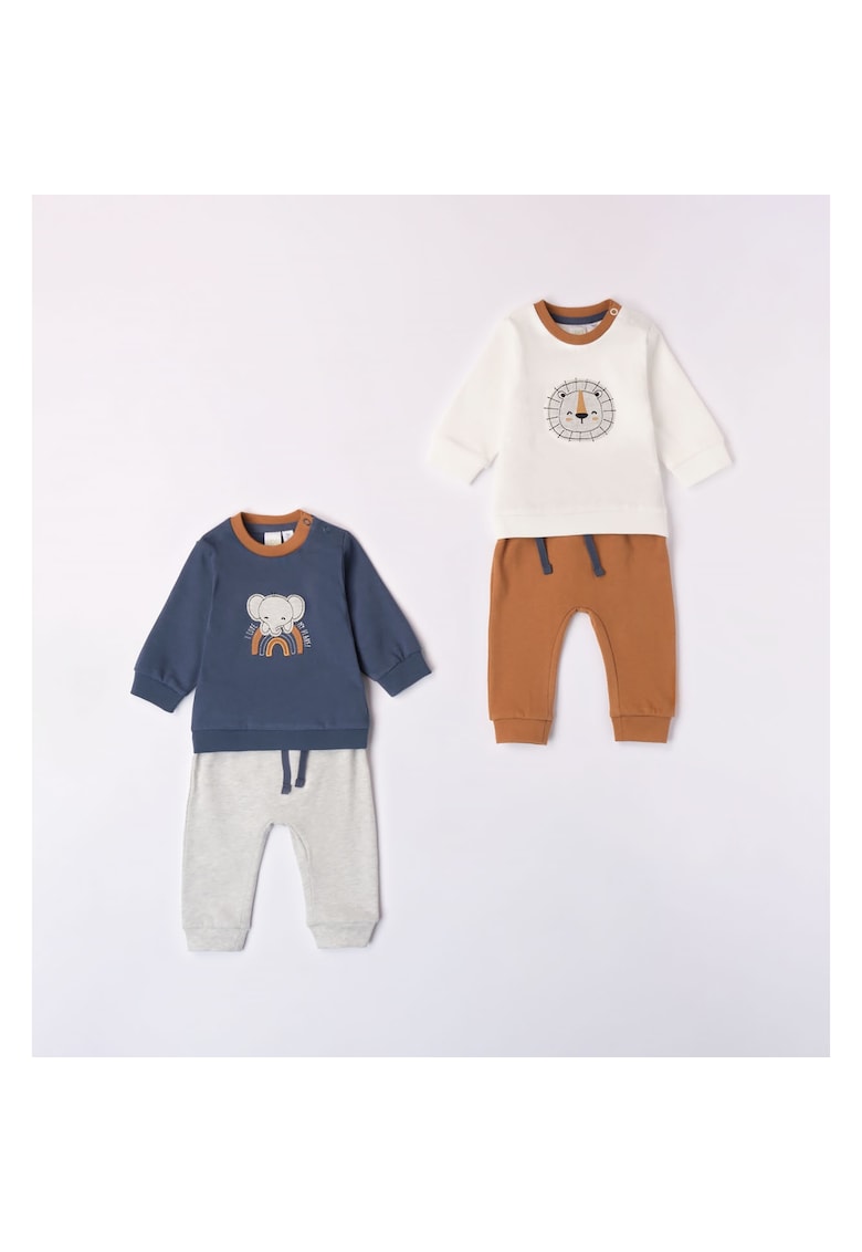 Compleu 4 piese pentru bebe baiat - 4.7155 - Alb/Maro/Gri/Multicolor/Albastru