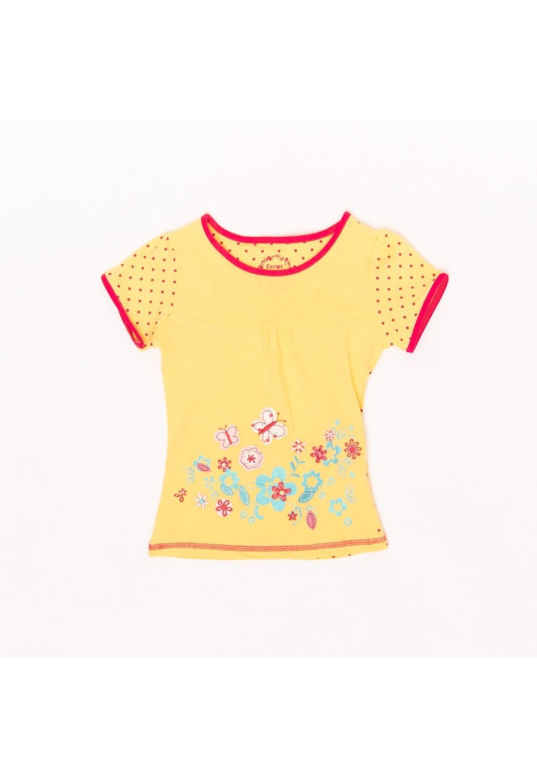 Tricou cu broderie - fete - GTJM4264 - Galben