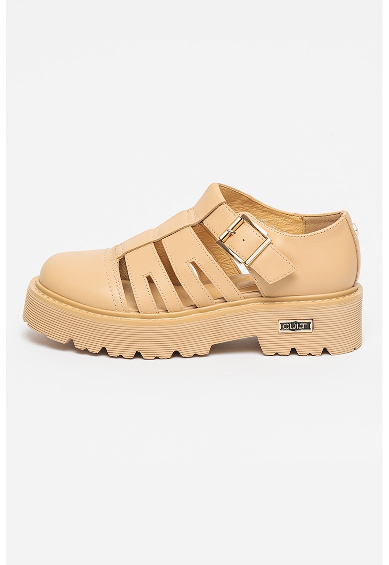 Pantofi din piele cu decupaje Slash - Maro camel