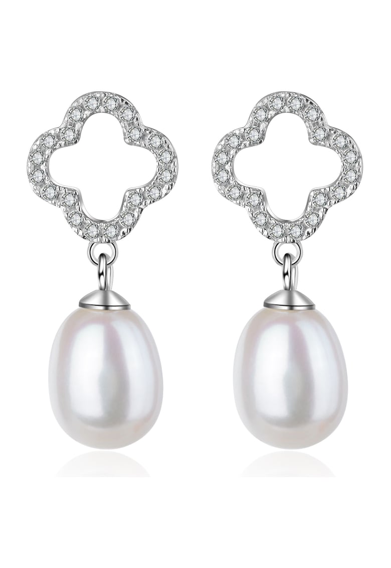Cercei din argint decorati cu zirconia si perle Mayu