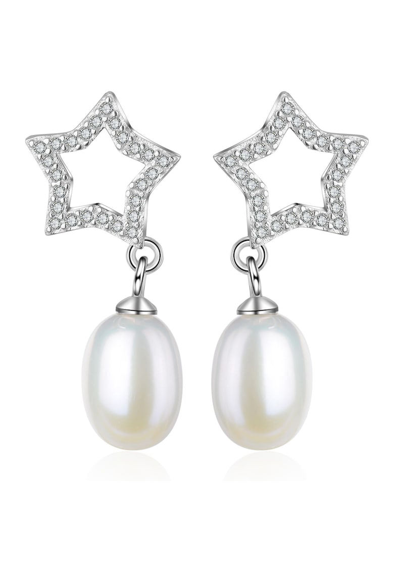 Cercei din argint decorati cu zirconia si perle Mizuki