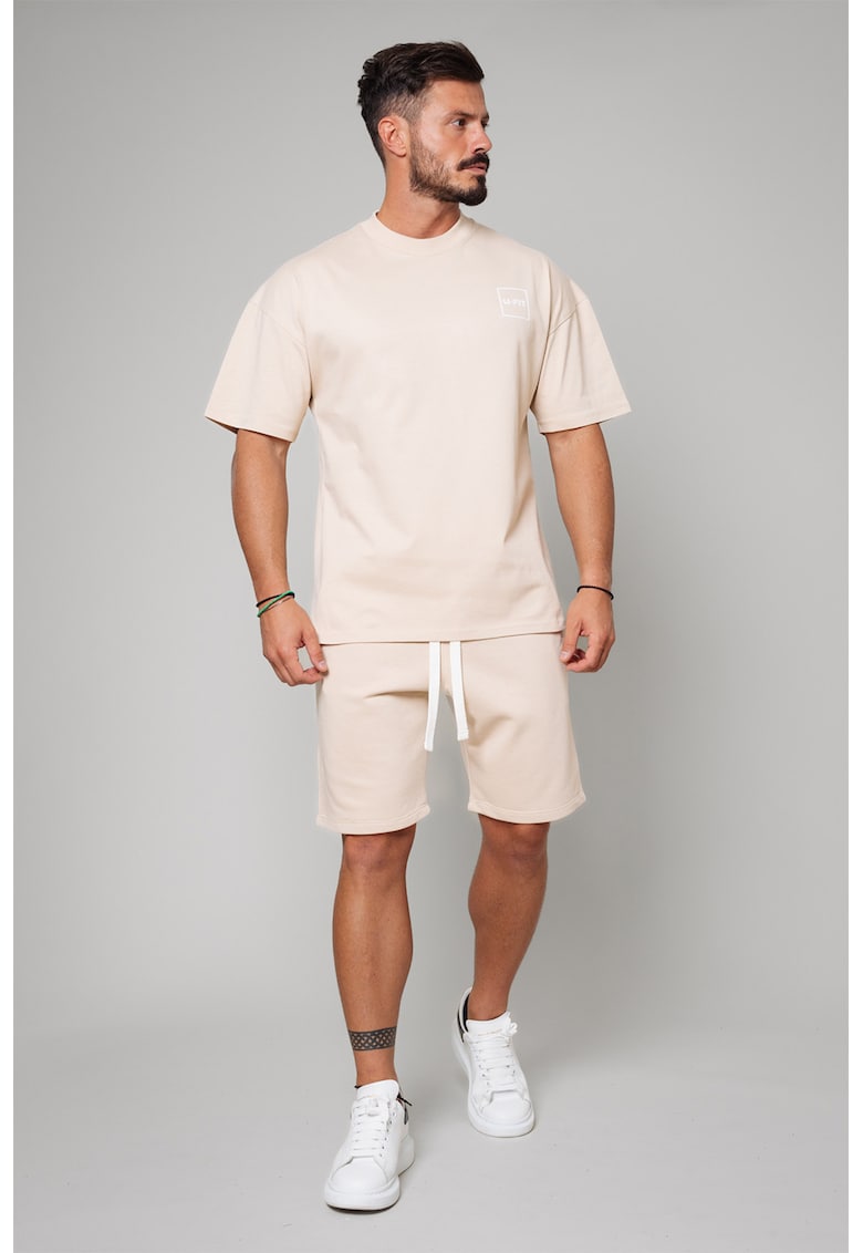 Set de tricou supradimensionat si pantaloni scurti - 2 piese - Bej deschis
