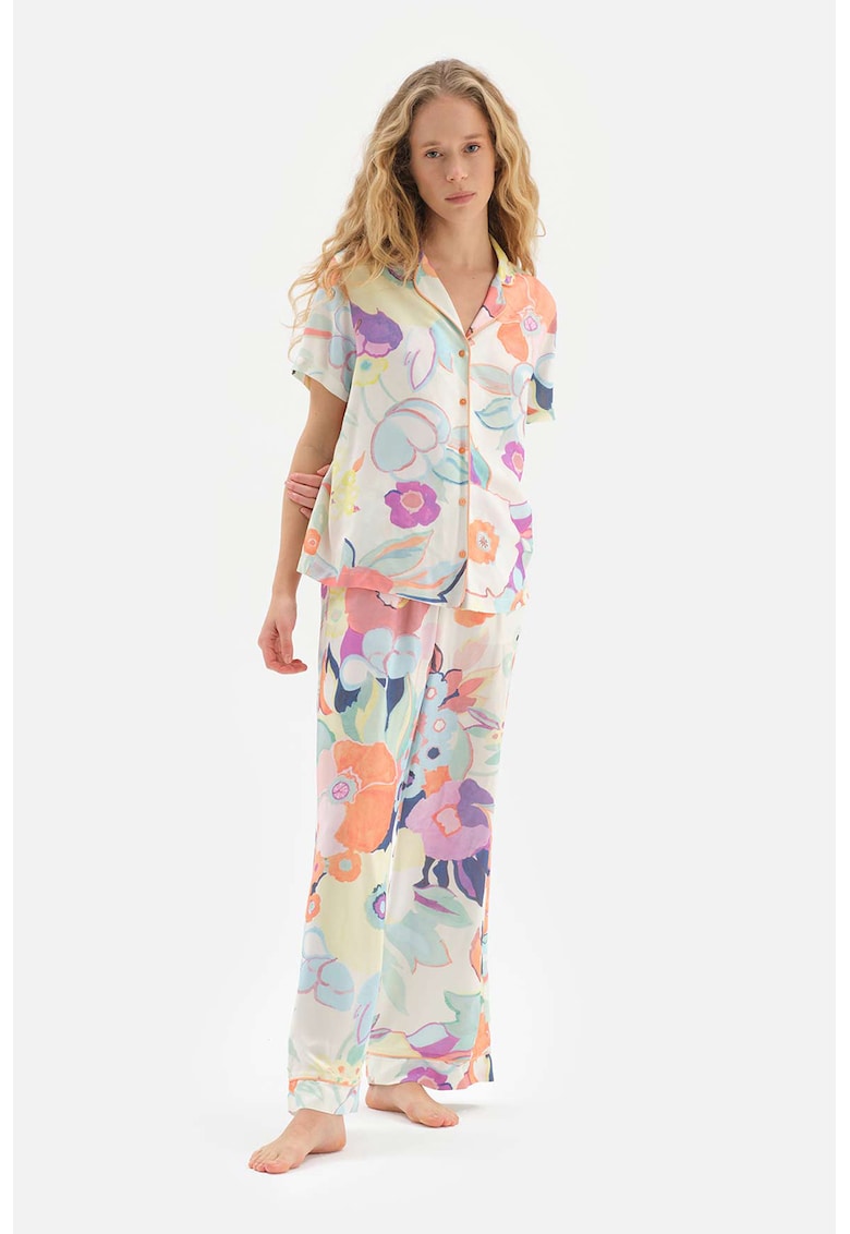 Pijama din viscoza cu imprimeu floral