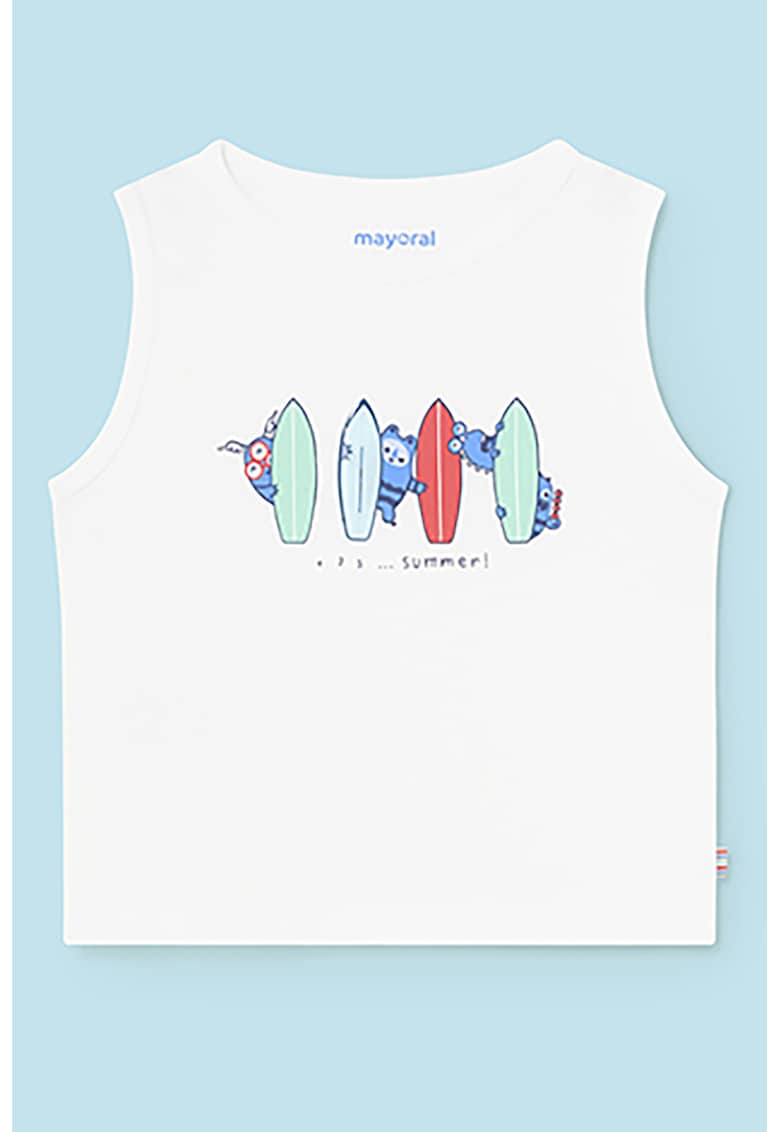 Top cu decolteu la baza gatului si imprimeu