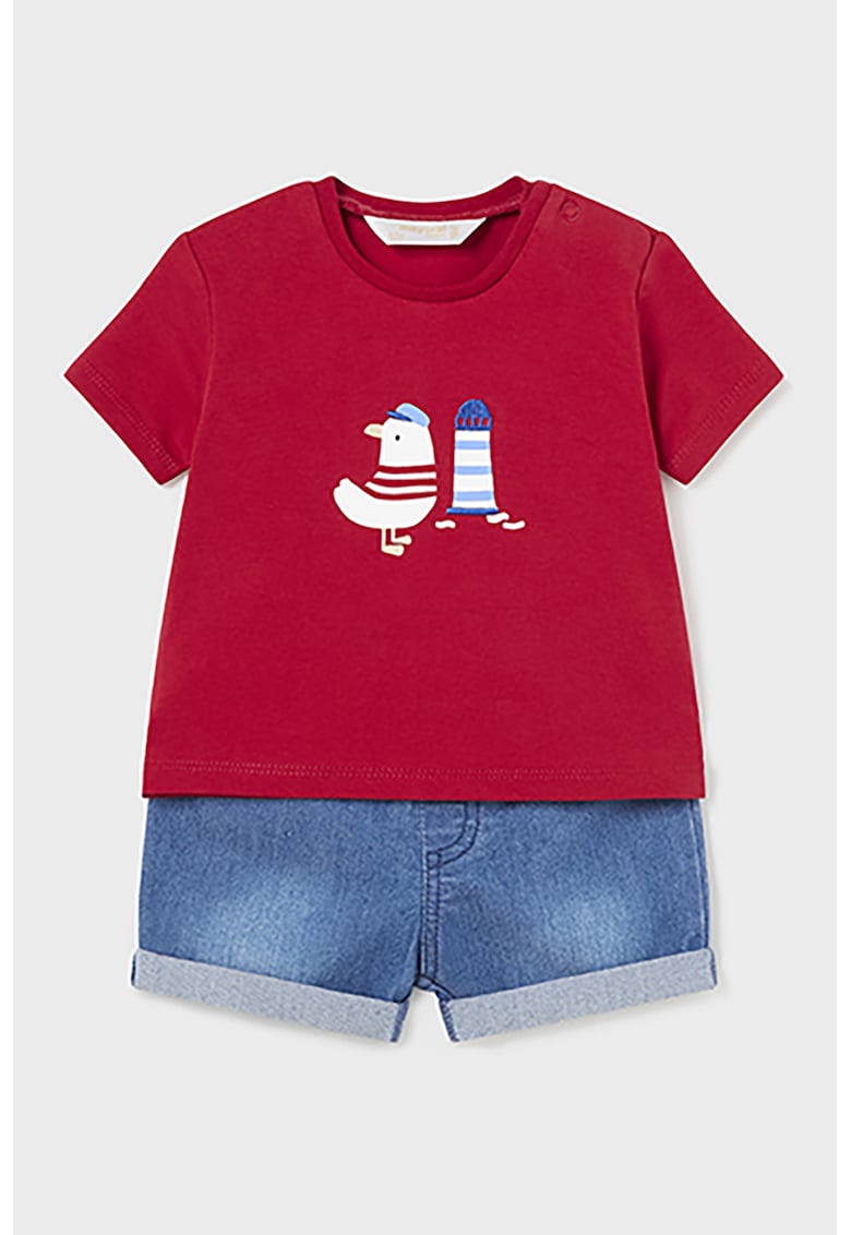 Set de tricou cu imprimeu si blugi scurti