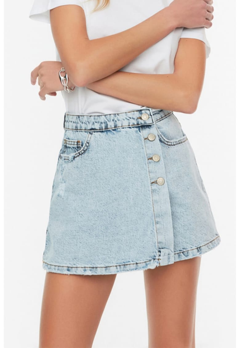 Fusta-pantalon din denim cu talie inalta