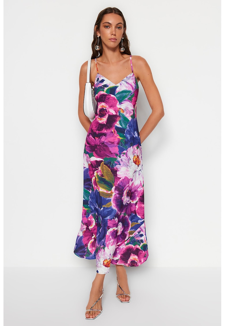 Rochie cu decolteu in V si imprimeu floral