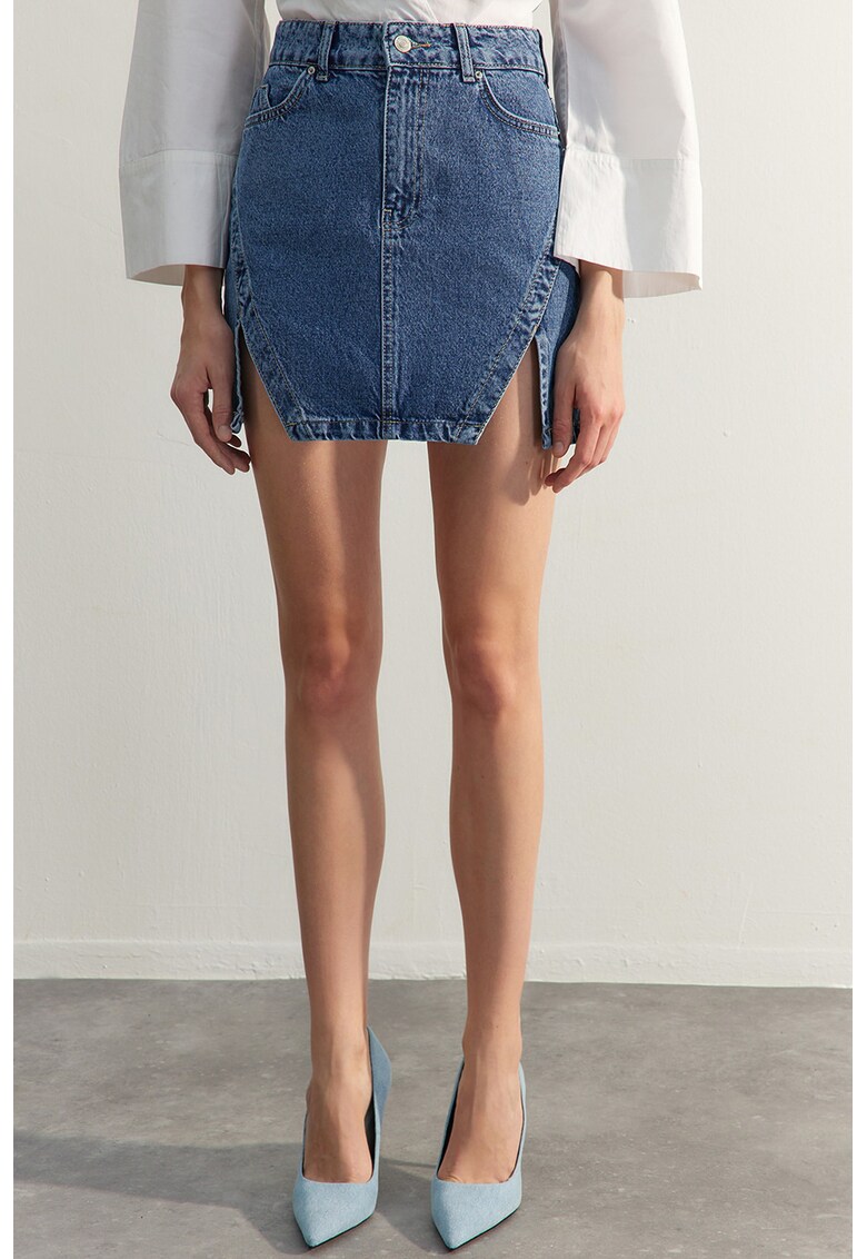 Fusta mini din denim cu talie inalta