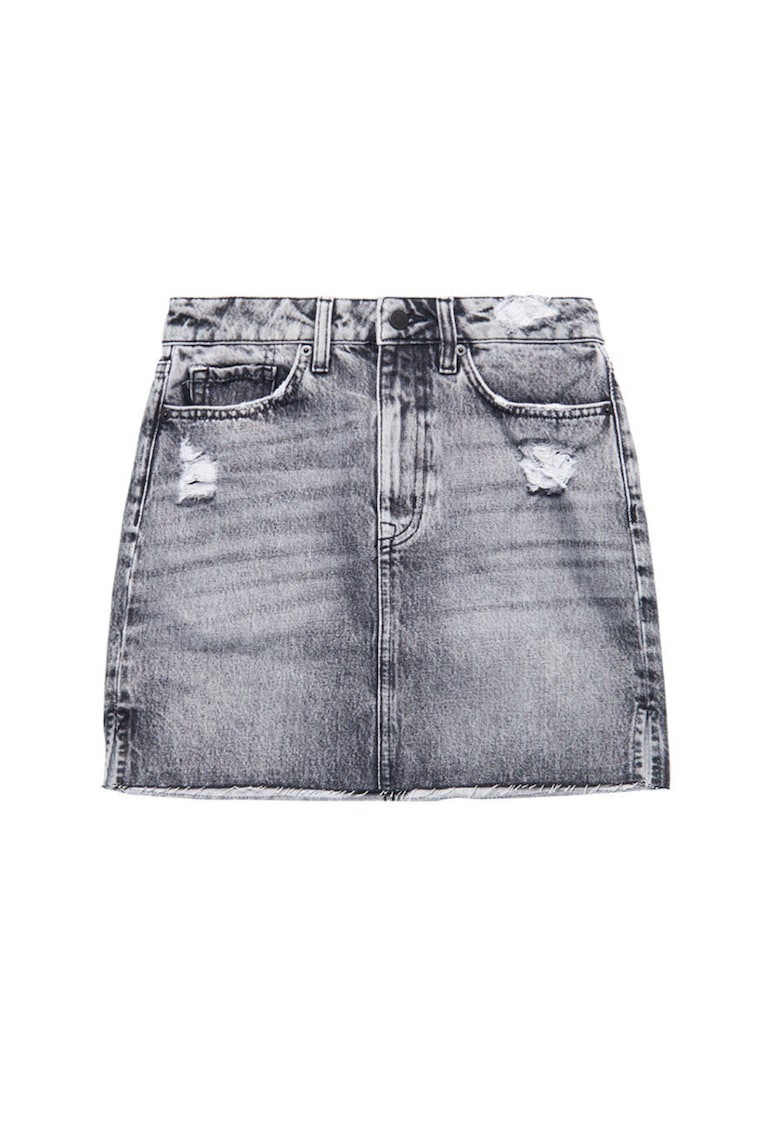 Fusta scurta - Superdry - denim - gri - 100% bumbac - pentru femei -