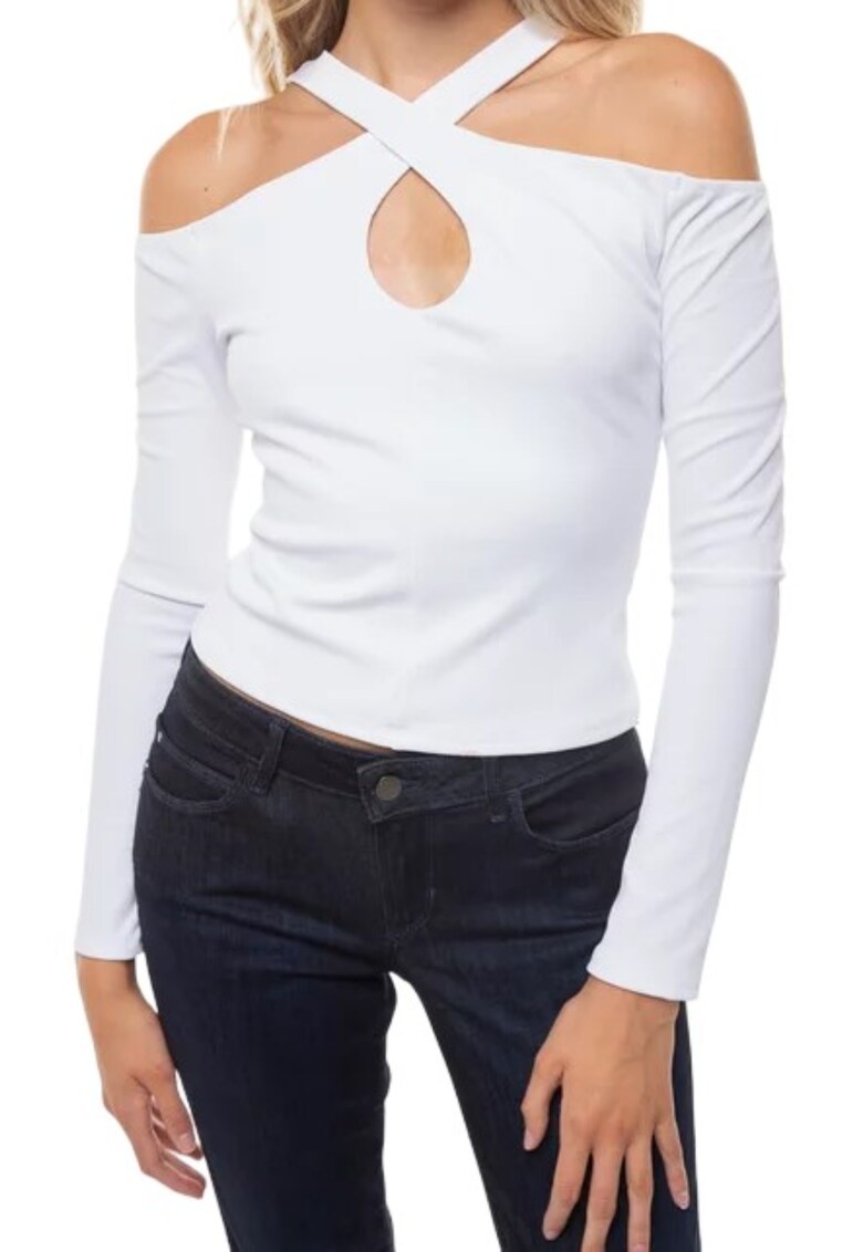 Bluza dama Lexa - decolteu in V - poliester/elastan - alb -