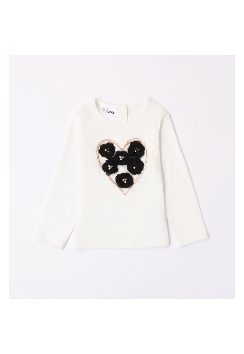 Bluza cu aplicatii flori pentru fetite - 4.7580 - Alb/Negru - Alb/Auriu/Negru