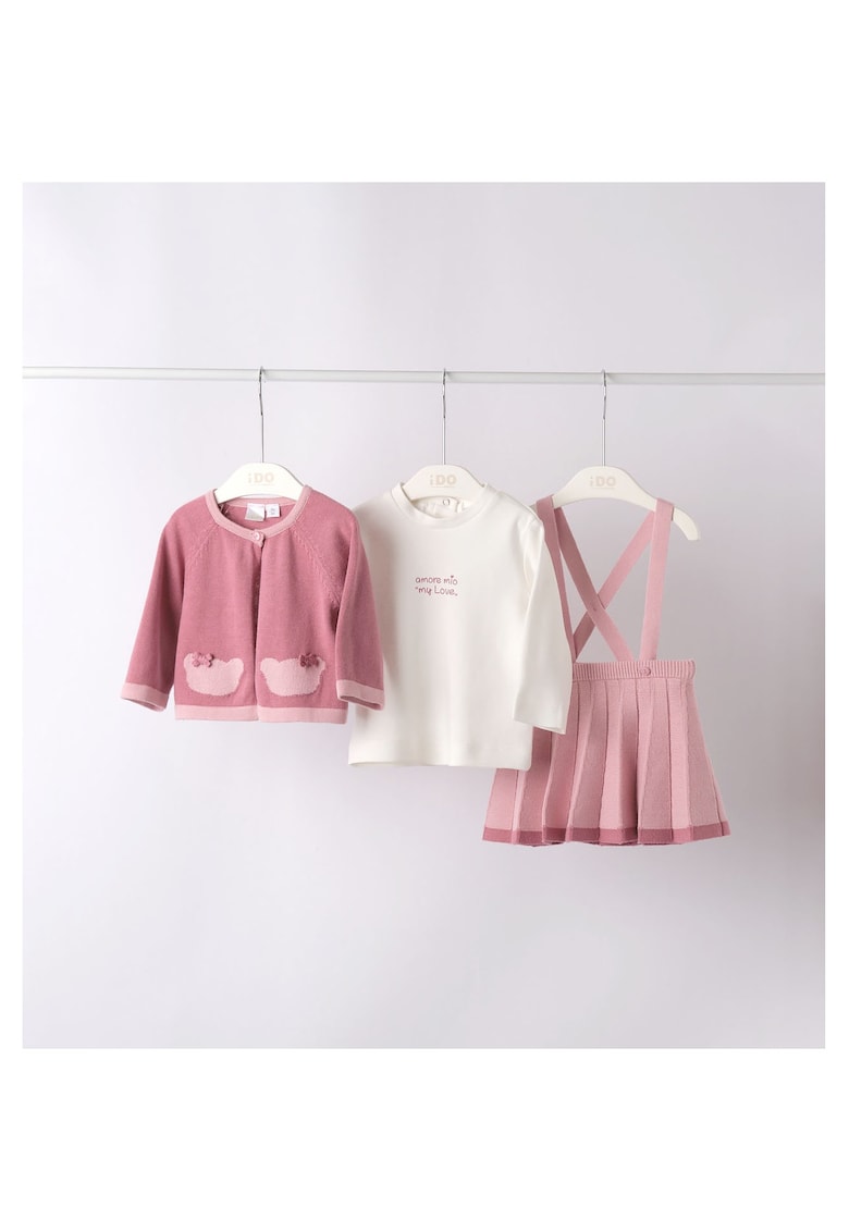 Compleu bluza - cardigan si fusta pentru fetite - 4.7286 - Roz