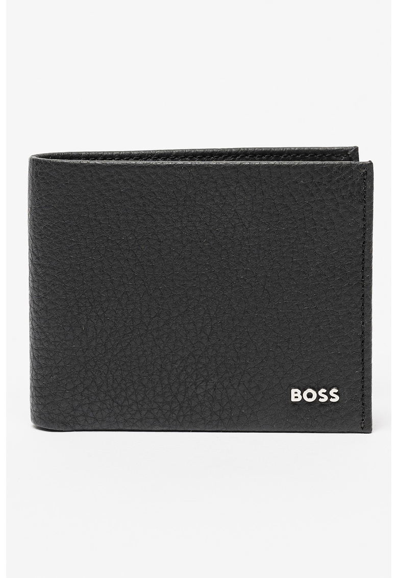 BOSS Кожен портфейл Crosstown с лого - Черен