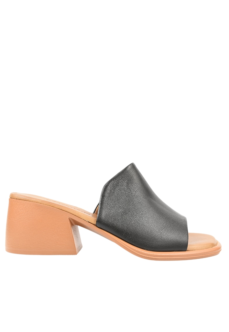 Papuci casual - dama - D47-1073 negru - piele naturala - cu toc