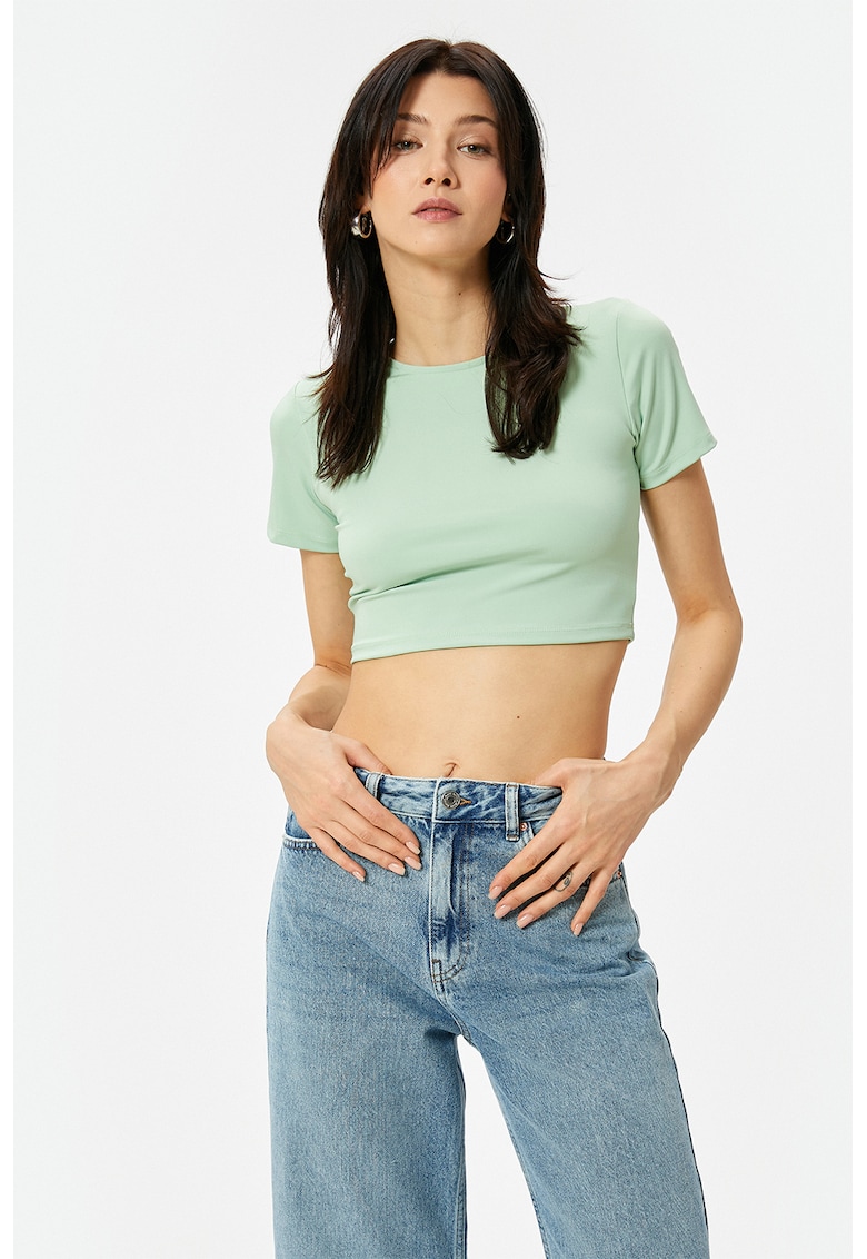Tricou crop uni slim fit