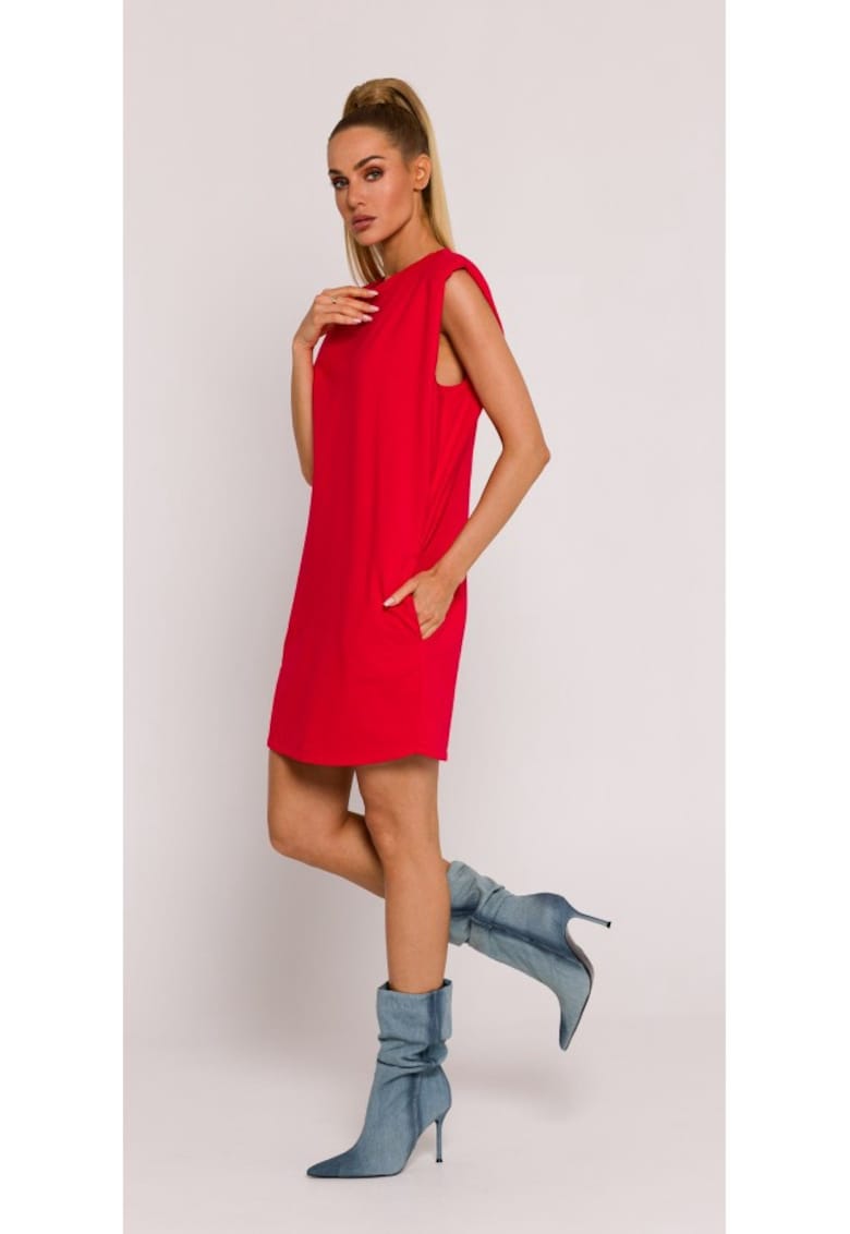 Rochie dama - mini cu umeri - Poliester - Rosu