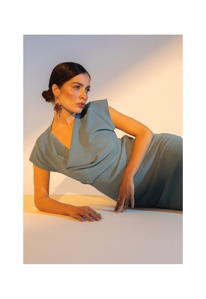 Rochie dama - asimetrica cu decolteu in cascada - Poliester - Rosu