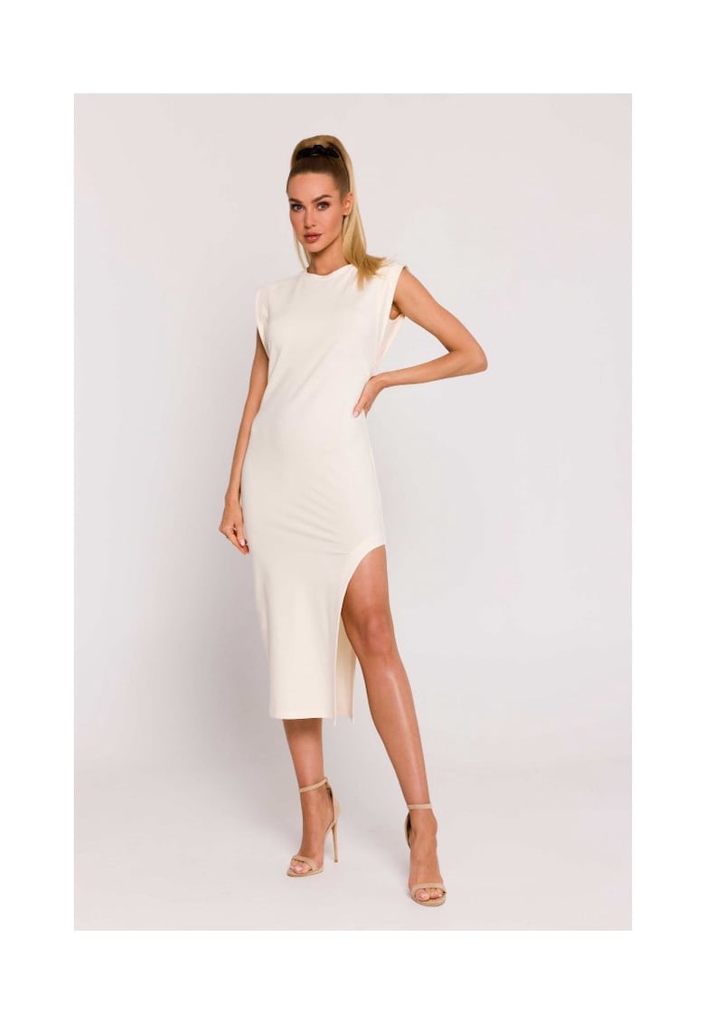 Rochie cu decupaj pe picior - crem -