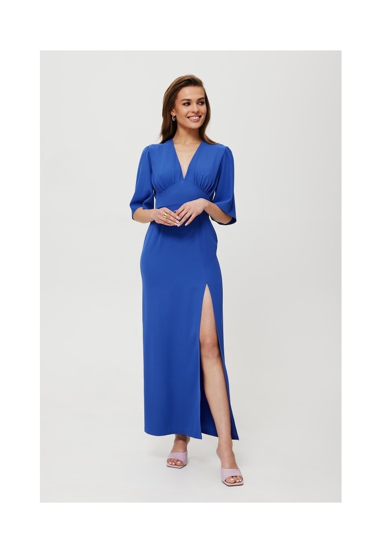 Rochie dama - maxi cu croiala la picior - Poliester - Albastru