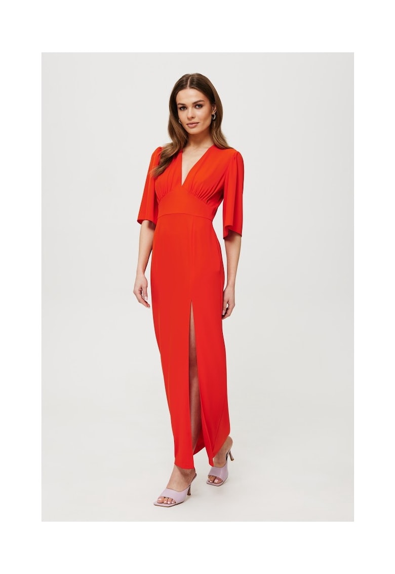 Rochie dama - maxi cu croiala la picior - Poliester - Rosu