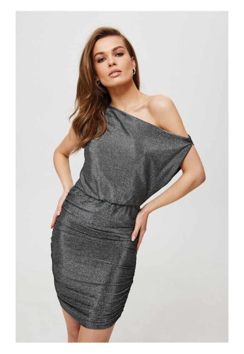 Rochie mini metalica cu fund cu volane - argintiu - L/XL