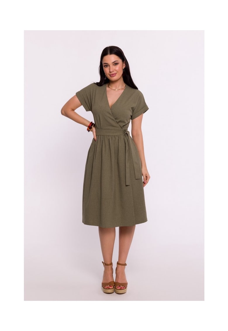 Rochie pe pliu cu legatura in talie - Rochie pe pliu cu legatura in talie -