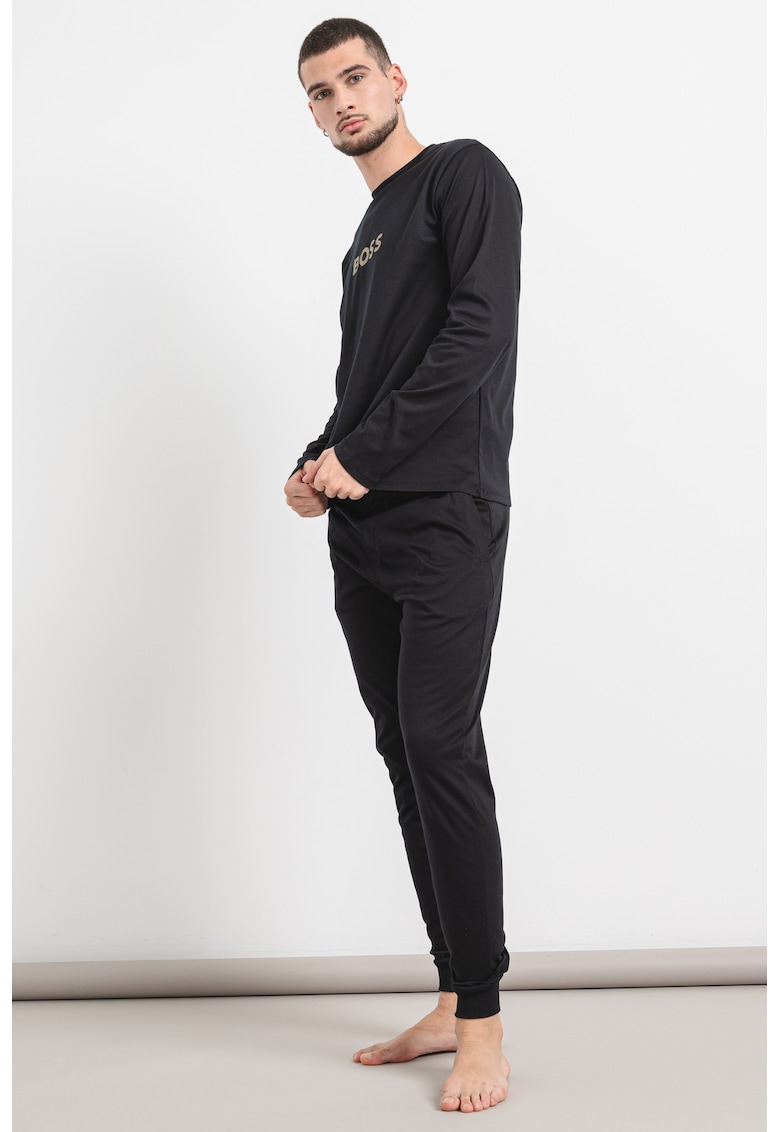 Pijama lunga din bumbac cu detalii logo