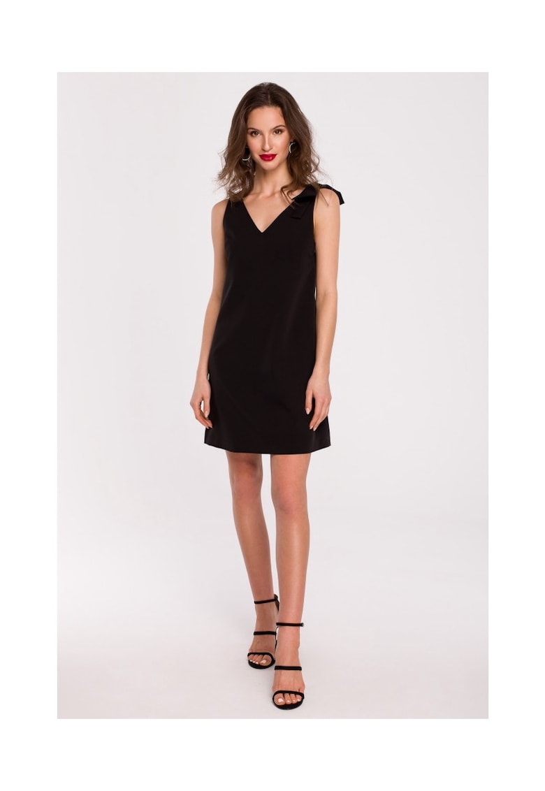 Rochie dama - Decolteu - Eleganta - Maneca lunga - Poliester/Bumbac - Negru