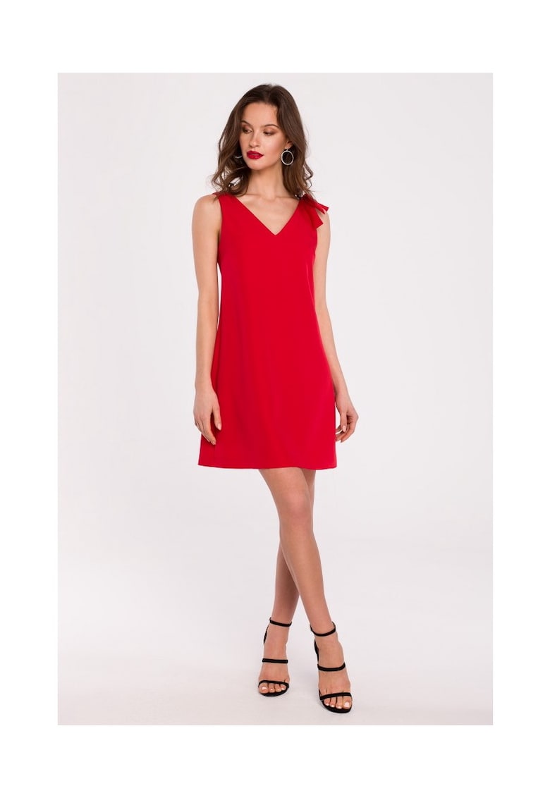 Rochie dama - Decolteu - Eleganta - Maneca lunga - Poliester/Bumbac - Rosu