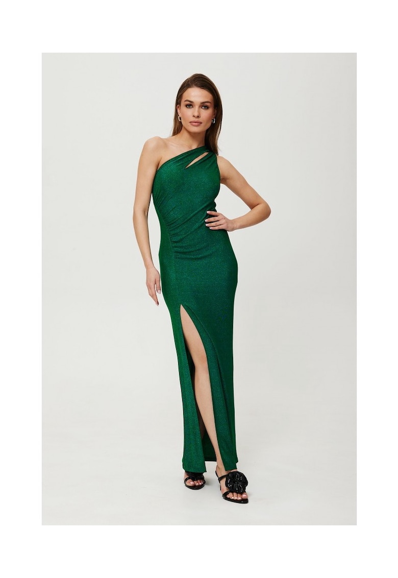 Rochie dama - maxi metalica cu decolteu in forma de lacrima - Poliester - Verde