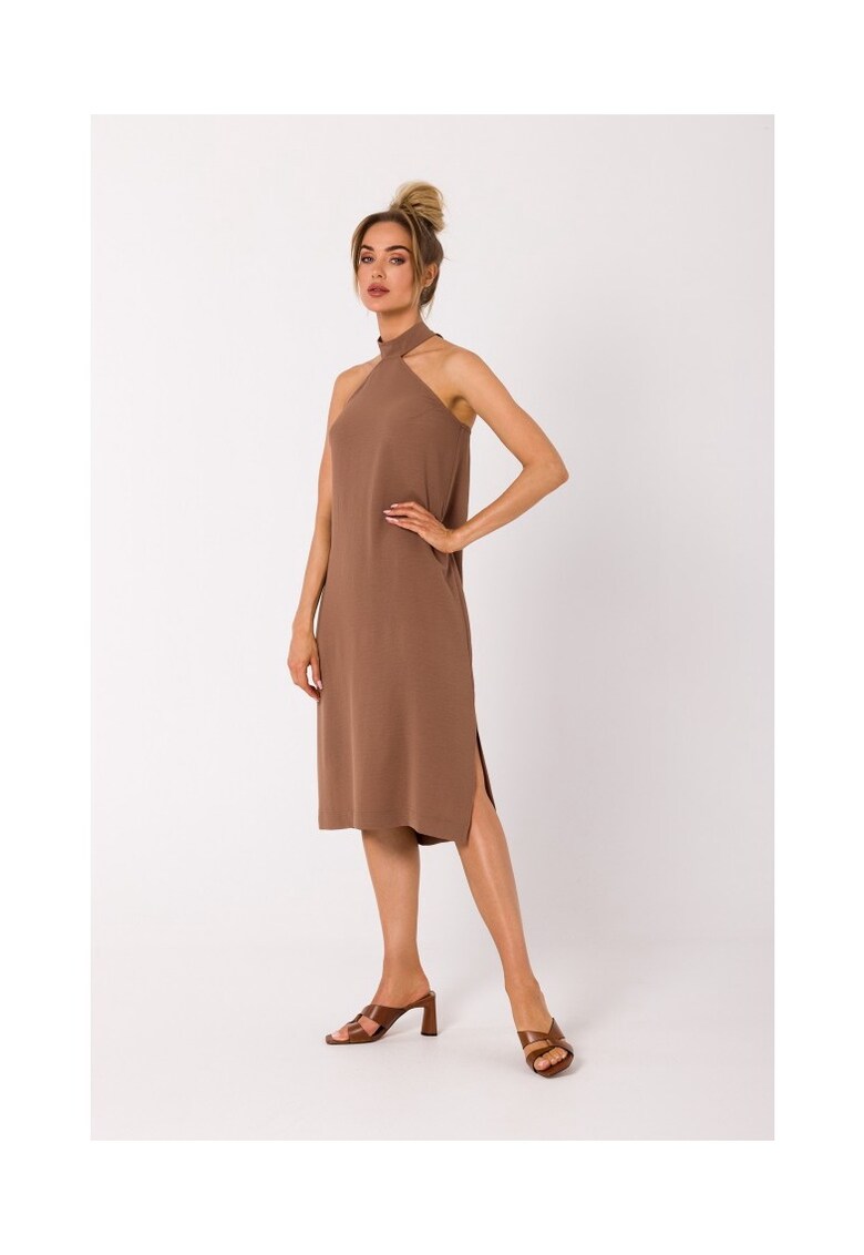 Rochie midi cu guler tip halter -