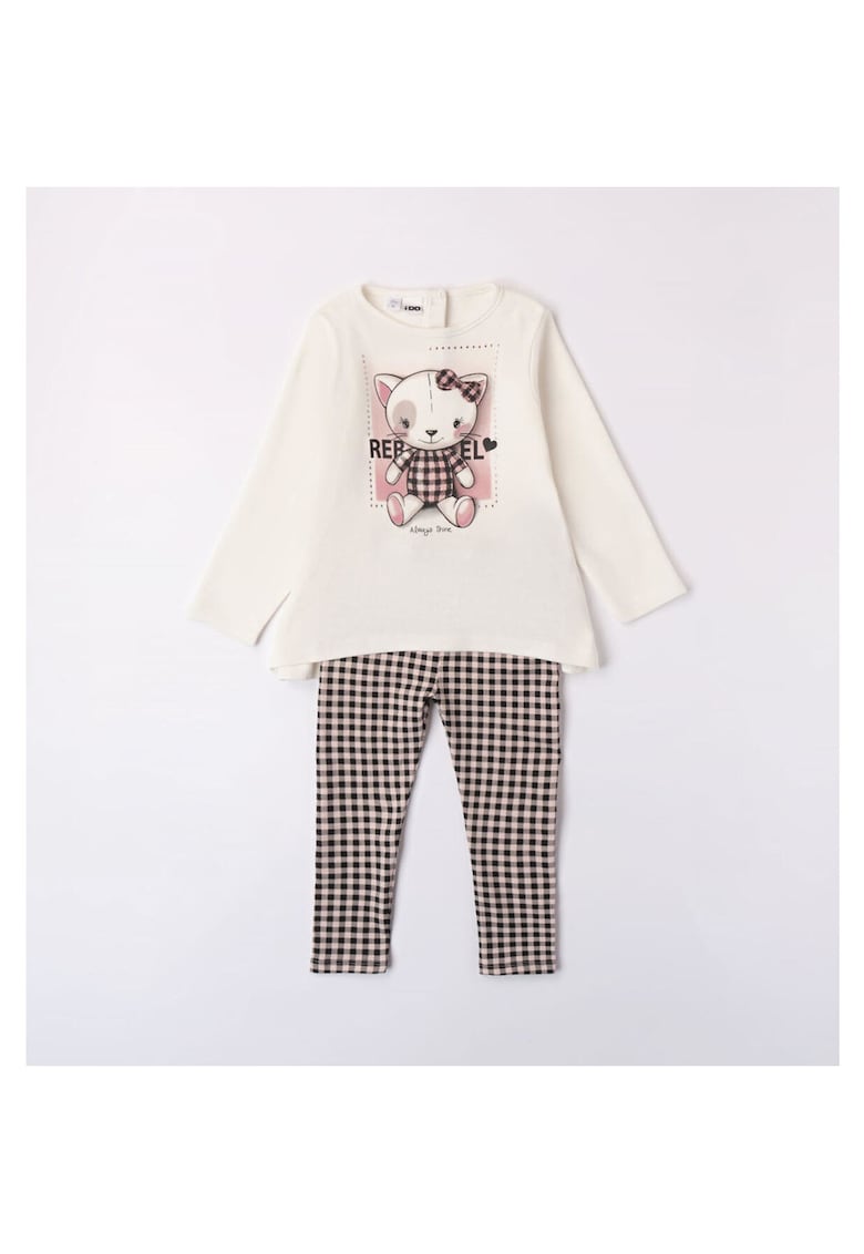 Compleu bluza si colant pentru fetite - 4.7532 - Alb/Negru - Alb/Negru/Roz